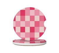 Mexpekil Confezione da 2 sottobicchieri per auto con base in sughero antiscivolo, motivo a scacchiera rosa, assorbenti, in ceramica, per bevande, accessori universali per auto per donne e uomini
