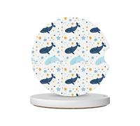 Mexpekil Confezione da 2 sottobicchieri per auto con base in sughero antiscivolo, motivo: balena e stelle, assorbenti, in ceramica, per bevande, accessori universali per auto per donne e uomini