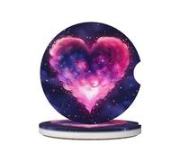 Mexpekil Confezione da 2 sottobicchieri per auto con base in sughero antiscivolo, motivo: cuore galassia, amore, assorbenti, in ceramica, per bevande, accessori universali per auto per donne e uomini