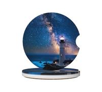Mexpekil Confezione da 2 sottobicchieri per auto con base in sughero antiscivolo, motivo: faro della galassia marina, assorbenti, in ceramica, per bevande, accessori universali per auto per donne e