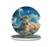Mexpekil Confezione da 2 sottobicchieri per auto con base in sughero antiscivolo, motivo galassia, fiori viola, mucca, assorbenti, in ceramica, per bevande, accessori universali per auto per donne e