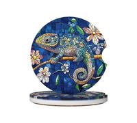 Mexpekil Confezione da 2 sottobicchieri per auto con base in sughero antiscivolo, motivo geometrico lucertola mandala, assorbenti, in ceramica, per bevande, accessori universali per auto per donne e