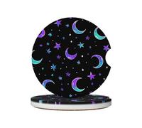 Mexpekil Confezione da 2 sottobicchieri per auto con base in sughero antiscivolo, motivo luna e stelle, assorbenti, in ceramica, per bevande, accessori universali per auto per donne e uomini
