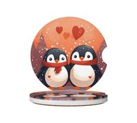 Mexpekil Confezione da 2 sottobicchieri per auto con base in sughero antiscivolo, motivo: pinguini, amanti del cuore, assorbenti, in ceramica, per bevande, accessori universali per auto per donne e