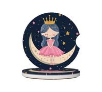 Mexpekil Confezione da 2 sottobicchieri per auto con base in sughero antiscivolo, motivo principessa luna e stella, assorbenti, in ceramica, per bevande, accessori universali per auto per donne e