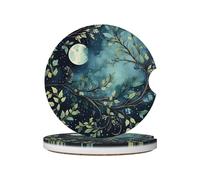 Mexpekil Confezione da 2 sottobicchieri per auto con base in sughero antiscivolo, motivo ramo di albero, luna, assorbenti, in ceramica, per bevande, accessori universali per auto per donne e uomini