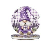 Mexpekil Confezione da 2 sottobicchieri per auto con base in sughero antiscivolo, motivo scozzese viola lavanda gnomo assorbente in ceramica per bevande, accessori universali per auto per donne e