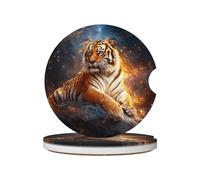 Mexpekil Confezione da 2 sottobicchieri per auto con base in sughero antiscivolo, motivo tigre stellata, assorbenti, in ceramica, per bevande, accessori universali per auto per donne e uomini