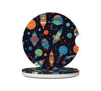Mexpekil Confezione da 2 sottobicchieri per auto con base in sughero antiscivolo, motivo: Universo Planet Rocket, assorbenti, in ceramica, per bevande, accessori universali per auto per donne e uomini
