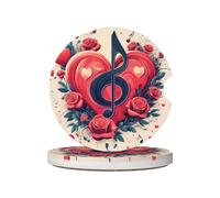 Mexpekil Confezione da 2 sottobicchieri per auto con base in sughero antiscivolo, nota musicale, cuore rosa, assorbenti, sottobicchieri per auto, per bevande, accessori universali per auto per donne e