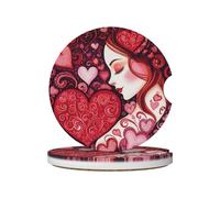 Mexpekil Confezione da 2 sottobicchieri per auto con base in sughero antiscivolo, per San Valentino, ragazza, cuore, assorbenti, in ceramica, per bevande, accessori universali per auto per donne e