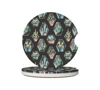 Mexpekil Confezione da 2 sottobicchieri per auto con base in sughero antiscivolo, pianta acquerello, cactus, sottobicchieri, in ceramica, per bevande, accessori universali per auto per donne e uomini