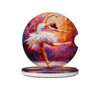Mexpekil Confezione da 2 sottobicchieri per auto con base in sughero antiscivolo, pittura a olio, ballerina, assorbenti, in ceramica, per bevande, accessori universali per auto per donne e uomini