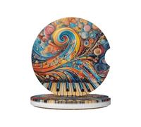 Mexpekil Confezione da 2 sottobicchieri per auto con base in sughero antiscivolo, pittura colorata, note musicali, assorbenti, in ceramica, per bevande, accessori universali per auto per donne e