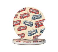 Mexpekil Confezione da 2 sottobicchieri per auto con base in sughero antiscivolo rosso blu bus assorbente in ceramica per bevande, accessori universali per auto per donne e uomini