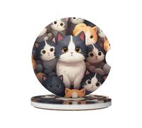 Mexpekil Confezione da 2 sottobicchieri per auto con base in sughero antiscivolo, simpatici gatti dei cartoni animati, assorbenti, in ceramica, per bevande, accessori universali per auto per donne e