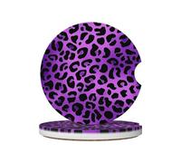 Mexpekil Confezione da 2 sottobicchieri per auto con base in sughero antiscivolo, stampa leopardata, viola, assorbenti, in ceramica, per bevande, accessori universali per auto per donne e uomini
