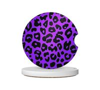 Mexpekil Confezione da 2 sottobicchieri per auto con base in sughero antiscivolo, stampa leopardata viola, assorbenti, in ceramica, per bevande, accessori universali per auto per donne e uomini