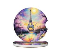 Mexpekil Confezione da 2 sottobicchieri per auto con base in sughero antiscivolo, Torre di Parigi psichedelico colorato assorbente in ceramica sottobicchieri per bevande accessori universali per auto