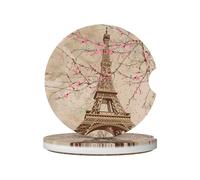 Mexpekil Confezione da 2 sottobicchieri per auto con base in sughero antiscivolo, Torre Eiffel, assorbenti, in ceramica, per bevande, accessori universali per auto per donne e uomini