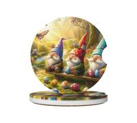 Mexpekil Confezione da 2 sottobicchieri per auto con base in sughero antiscivolo, uova di Pasqua, gnomi della foresta assorbenti, sottobicchieri in ceramica per bevande, accessori universali per auto