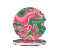 Mexpekil Confezione da 2 sottobicchieri per auto con base in sughero antiscivolo verde rosa che scorre liquido assorbente in ceramica sottobicchieri per bevande, accessori universali per auto per