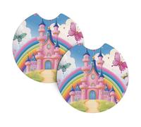 Mexpekil Confezione da 2 sottobicchieri per auto per portabicchieri con base in gomma antiscivolo, colorati con castello arcobaleno, assorbenti, per bevande, accessori universali per auto per donne e