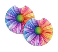 Mexpekil Confezione da 2 sottobicchieri per auto per portabicchieri con base in gomma antiscivolo, colorati arcobaleno margherite, assorbenti, per bevande, accessori universali per auto per donne e