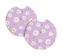 Mexpekil Confezione da 2 sottobicchieri per auto per portabicchieri con base in gomma antiscivolo margherita viola assorbenti per bevande accessori universali per auto per donne uomini
