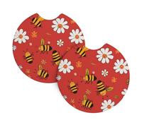Mexpekil Confezione da 2 sottobicchieri per auto per portabicchieri con base in gomma antiscivolo Red Bee Daisy Sottobicchieri assorbenti per bevande accessori universali per auto per donne uomini