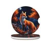 Mexpekil Confezione da 2 sottobicchieri per auto per portabicchieri con base in sughero antiscivolo, albero arancio, volpe, notte, assorbenti, in ceramica, per bevande, accessori universali per auto