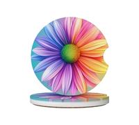 Mexpekil Confezione da 2 sottobicchieri per auto per portabicchieri con base in sughero antiscivolo, colorati arcobaleno margherite, assorbenti, in ceramica, per bevande, accessori universali per auto