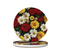 Mexpekil Confezione da 2 sottobicchieri per auto per portabicchieri con base in sughero antiscivolo, motivo margherita rosa, assorbenti, in ceramica, per bevande, accessori universali per auto per