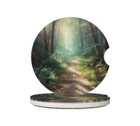 Mexpekil Confezione da 2 sottobicchieri per auto per portabicchieri con base in sughero antiscivolo Foresta Strada assorbente in ceramica Sottobicchieri per bevande Accessori universali per auto per