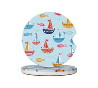 Mexpekil Confezione da 2 sottobicchieri per auto per portabicchieri con base in sughero antiscivolo, barche a vela colorate, sottobicchieri assorbenti in ceramica per bevande, accessori universali per