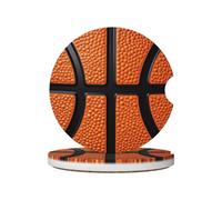 Mexpekil Confezione da 2 sottobicchieri per auto per portabicchieri con base in sughero antiscivolo, superficie arancione da pallacanestro, assorbenti, in ceramica, per bevande, accessori universali