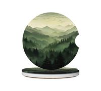Mexpekil Confezione da 2 sottobicchieri per auto per portabicchieri con base in sughero antiscivolo, paesaggio di montagna verde, assorbenti, in ceramica, per bevande, accessori universali per auto