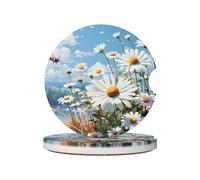 Mexpekil Confezione da 2 sottobicchieri per auto per portabicchieri con base in sughero antiscivolo Daisy Bee assorbenti in ceramica per bevande, accessori universali per auto per donne e uomini