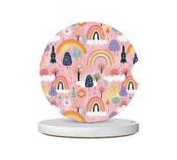 Mexpekil Confezione da 2 sottobicchieri per auto per portabicchieri con base in sughero antiscivolo, motivo albero arcobaleno in stile cartone animato, assorbenti, in ceramica, per bevande, accessori
