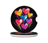 Mexpekil Confezione da 2 sottobicchieri per auto per portabicchieri con base in sughero antiscivolo, colorati, a forma di cuore, assorbenti, in ceramica, per bevande, accessori universali per auto per