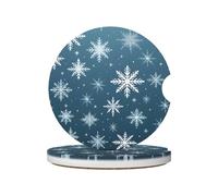 Mexpekil Confezione da 2 sottobicchieri per auto per portabicchieri con base in sughero antiscivolo, fiocchi di neve in inverno, assorbenti, in ceramica, per bevande, accessori universali per auto per