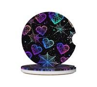 Mexpekil Confezione da 2 sottobicchieri per auto per portabicchieri con base in sughero antiscivolo viola neon ragnatela assorbente in ceramica sottobicchieri auto per bevande, accessori universali