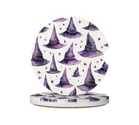 Mexpekil Confezione da 2 sottobicchieri per auto per portabicchieri con base in sughero antiscivolo, cappello di Halloween, stella, assorbenti, in ceramica, per bevande, accessori universali per auto