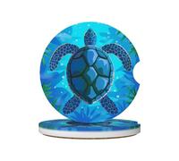 Mexpekil Confezione da 2 sottobicchieri per auto per portabicchieri con base in sughero antiscivolo, motivo tartaruga blu, assorbenti, in ceramica, per bevande, accessori universali per auto per donne