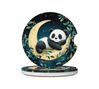 Mexpekil Confezione da 2 sottobicchieri per auto per portabicchieri con base in sughero antiscivolo, motivo panda e luna, assorbenti, in ceramica, per bevande, accessori universali per auto per donne
