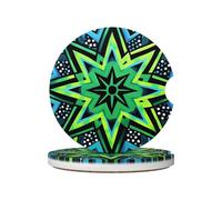 Mexpekil Confezione da 2 sottobicchieri per auto per portabicchieri con base in sughero antiscivolo, stella verde, assorbenti, in ceramica, per bevande, accessori universali per auto per donne e
