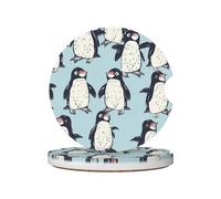 Mexpekil Confezione da 2 sottobicchieri per auto per portabicchieri con base in sughero antiscivolo pinguini cartoni animati assorbenti in ceramica sottobicchieri per bevande, accessori universali per