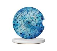 Mexpekil Confezione da 2 sottobicchieri per auto per portabicchieri con base in sughero antiscivolo, motivo ragnatela blu, assorbenti, in ceramica, per bevande, accessori universali per auto per donne