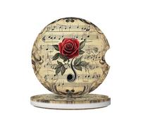 Mexpekil Confezione da 2 sottobicchieri per auto per portabicchieri con base in sughero antiscivolo, note musicali, rosa, assorbenti, in ceramica, per bevande, accessori universali per auto per donne
