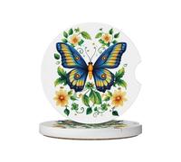 Mexpekil Confezione da 2 sottobicchieri per auto per portabicchieri con base in sughero antiscivolo colorata farfalla pianta assorbente in ceramica sottobicchieri per bevande accessori universali per